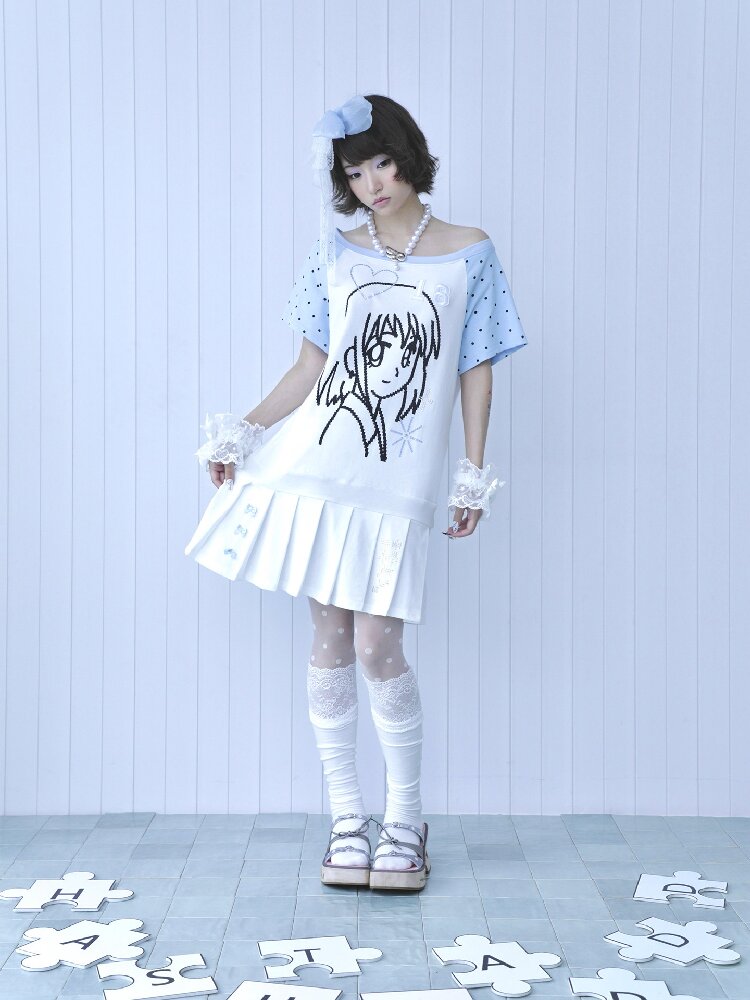 Blue White Pixel Pleated Dress【s0000016546】