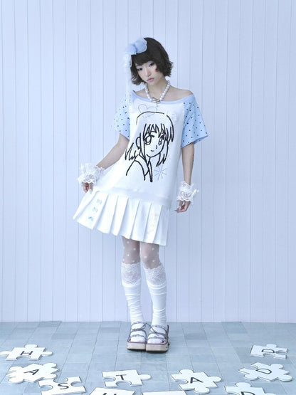 Blue White Pixel Pleated Dress【s0000016546】