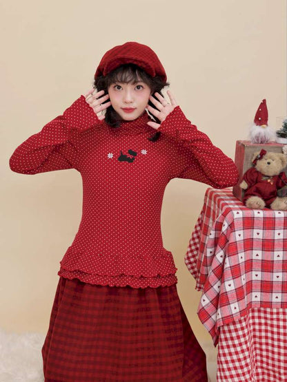Polka Dot Puppy Lace Elastic Shirt【s0000015101】