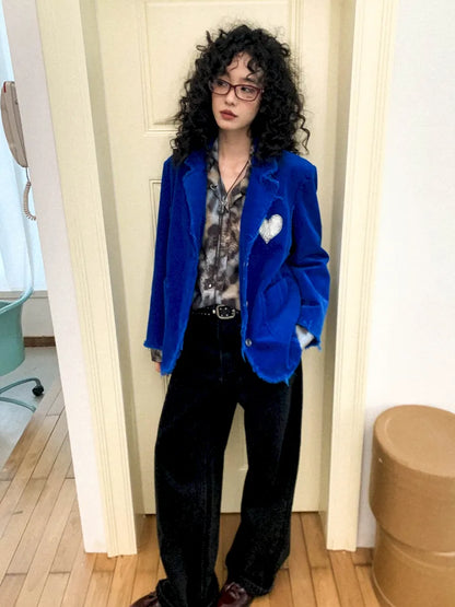 Retro British-Style Corduroy Embroidered Blazer【s0000013998】