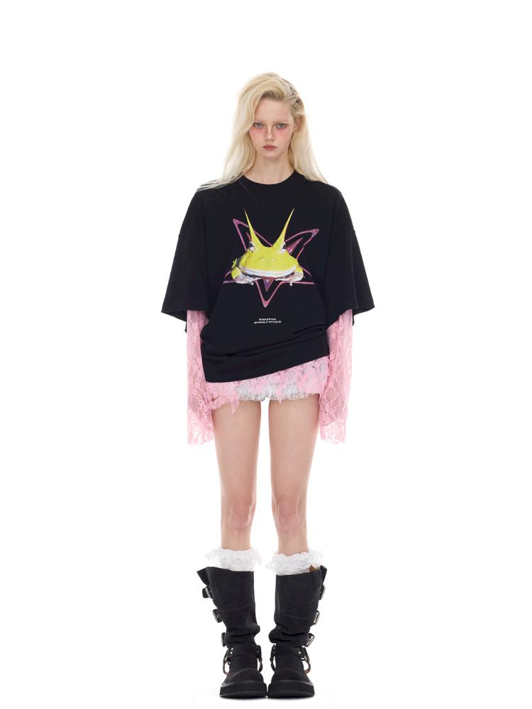 Rock Frog Print Loose Fit T-Shirt【s0000012978】