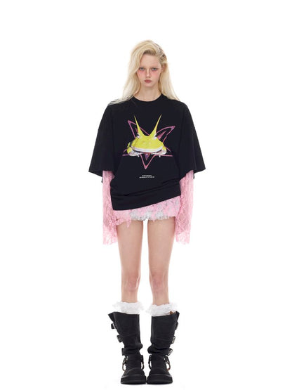 Rock Frog Print Loose Fit T-Shirt【s0000012978】