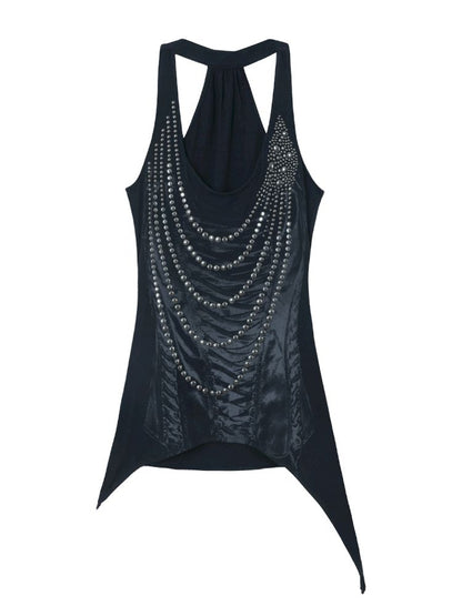 Irregular Print Metal Rivet Long Vest【s0000012830】