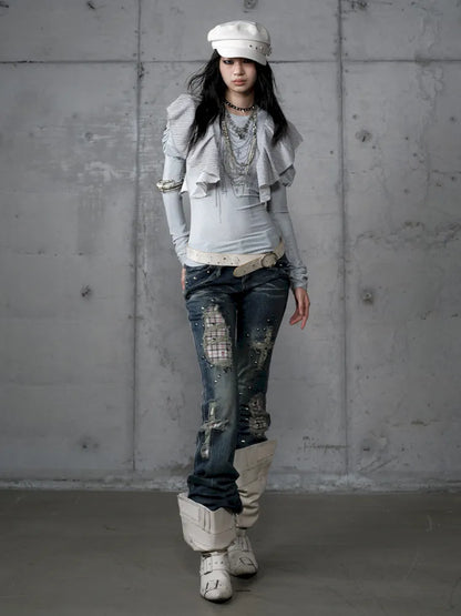 Distressed Straight-Leg Slim-Fit Jeans【s0000013946】