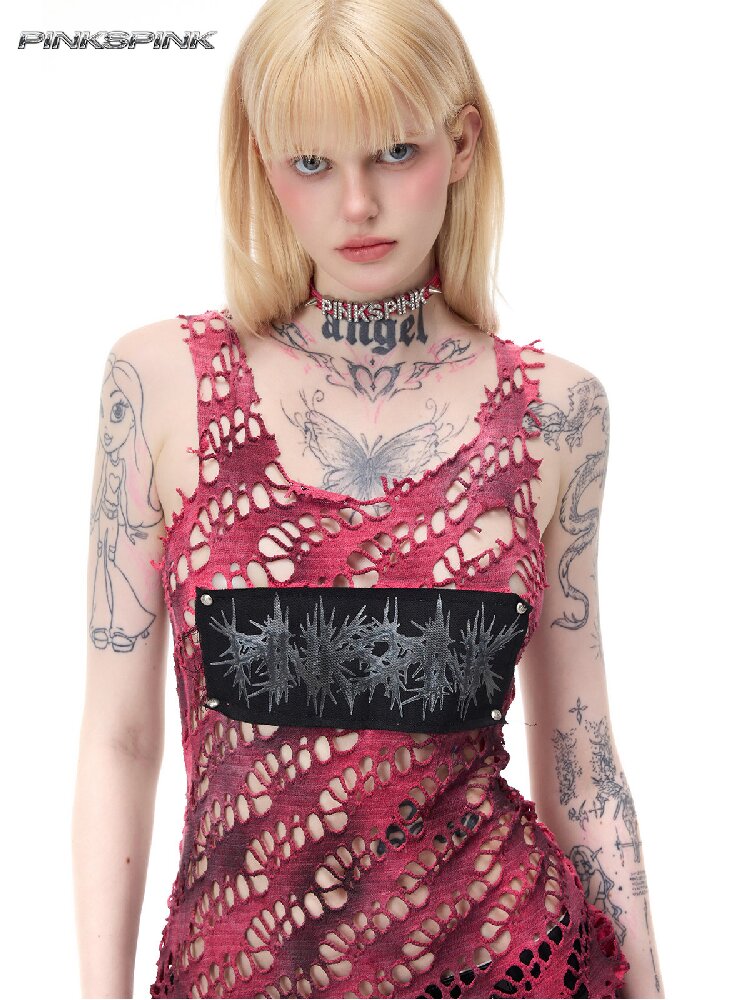 Riveted Applique Mesh Irregular Dress【s0000017715】