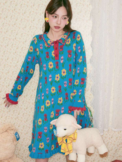Cartoon Floral Knit Dress【s0000014505】