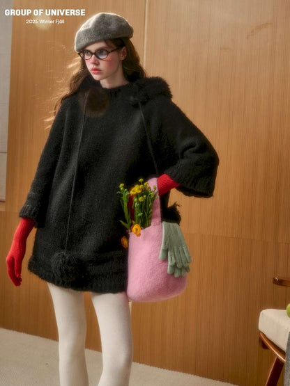 Wool Thick Hooded Fur Collar Knit Cape Skirt【s0000014890】