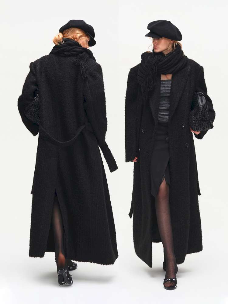 Black Woolen Loose Double-Breasted Coat【s0000014875】