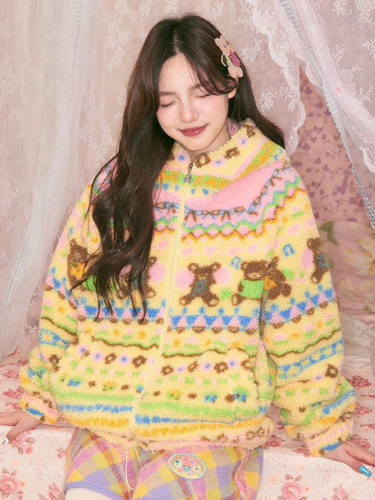 Yellow Bear Geometric Rocker Plush Jacket【s0000014822】
