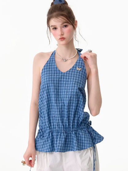 American Vintage Plaid Halter Top【s0000017751】