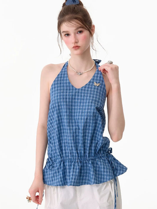 American Vintage Plaid Halter Top【s0000017751】