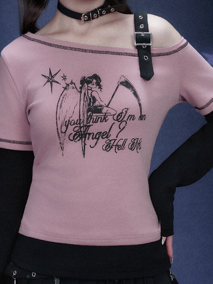 Fake Two Angel Printed T-shirt【s0000015767】