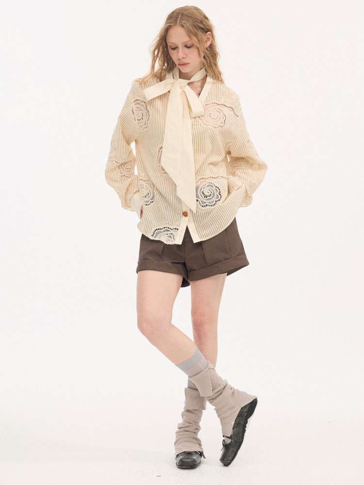 Strappy Bow Embroidered Shirt【s0000015410】