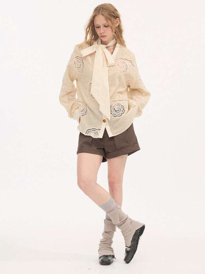 Strappy Bow Embroidered Shirt【s0000015410】