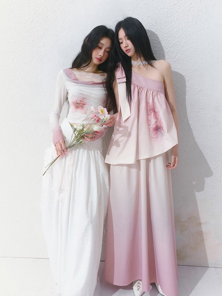Slant Shoulder Niche Ambiance Dress【s0000012160】