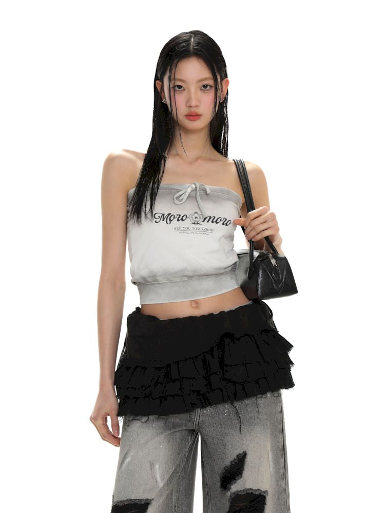 Drawstring Badge Printing Tie Bandage Tank Top【s0000008654】