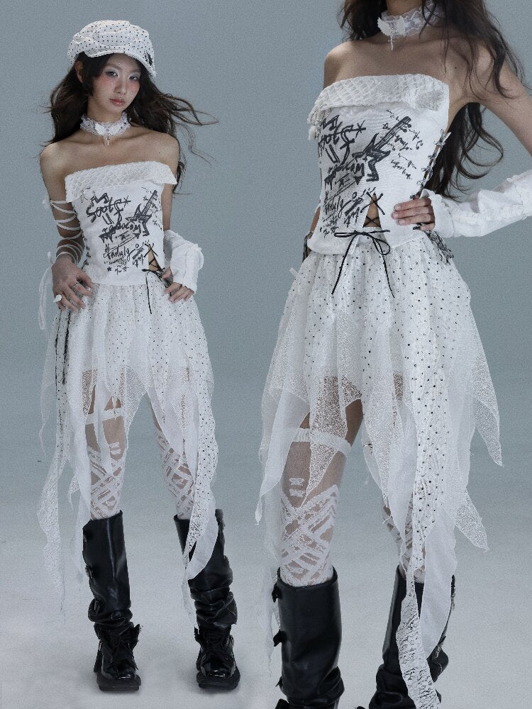 Printed Punk Denim Strappy Top【s0000016717】