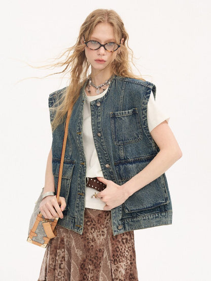 Loose Large Pocket Denim Vest【s0000015898】