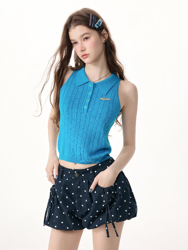 Bubble Halter Polo Knit Tank Top【s0000017256】