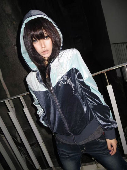 Velvet Color Block Hooded Cardigan【s0000019265】