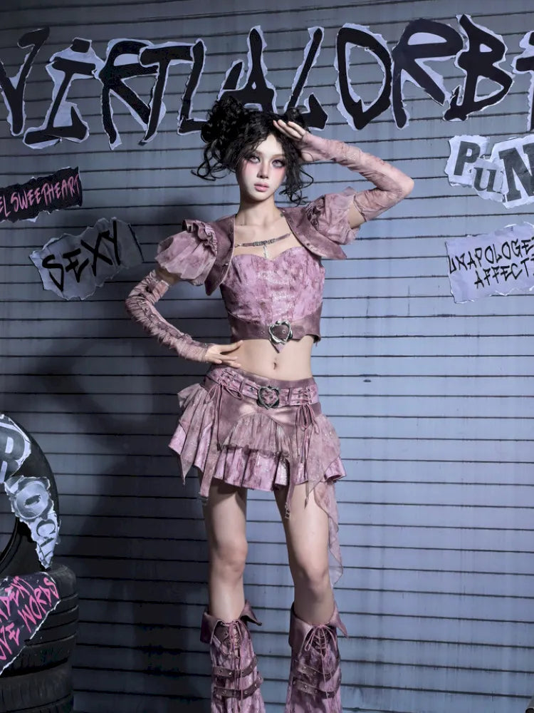 Sequined Denim A-Line Lace-Up Low-Waist Mini Skirt【s0000014026】