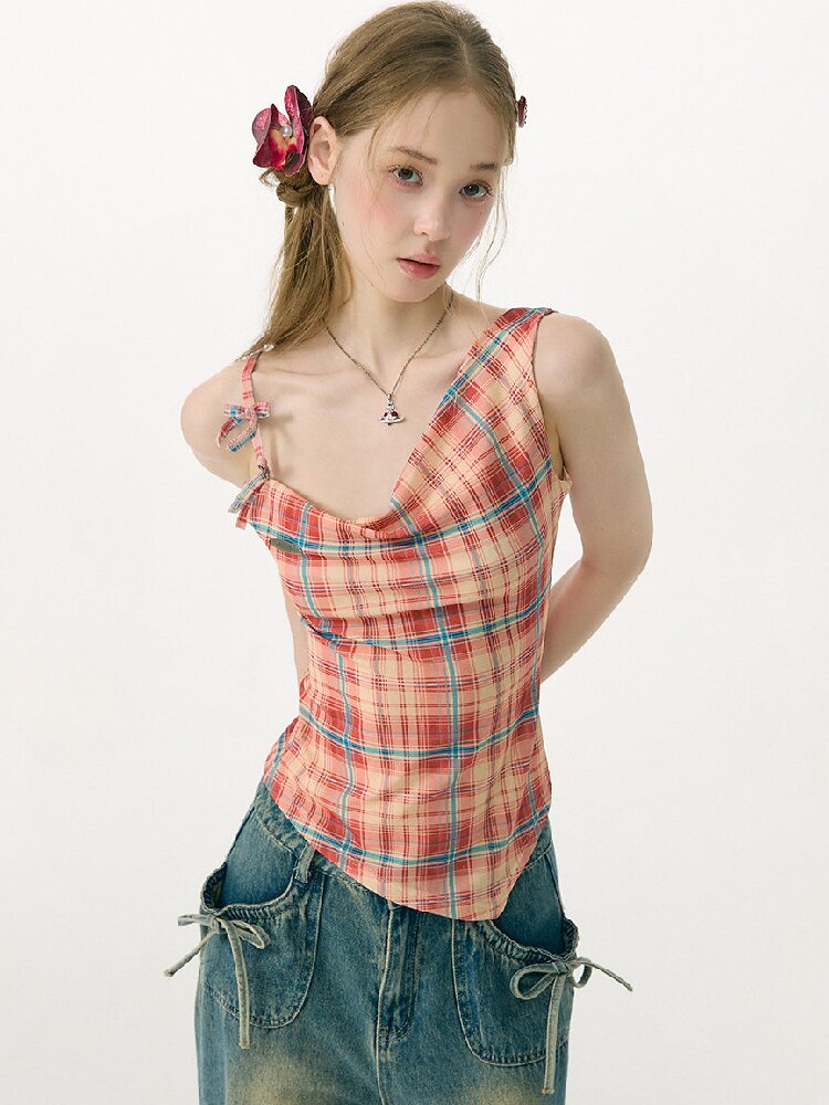 Summer Plaid Bow Vest Camisole【s0000017151】