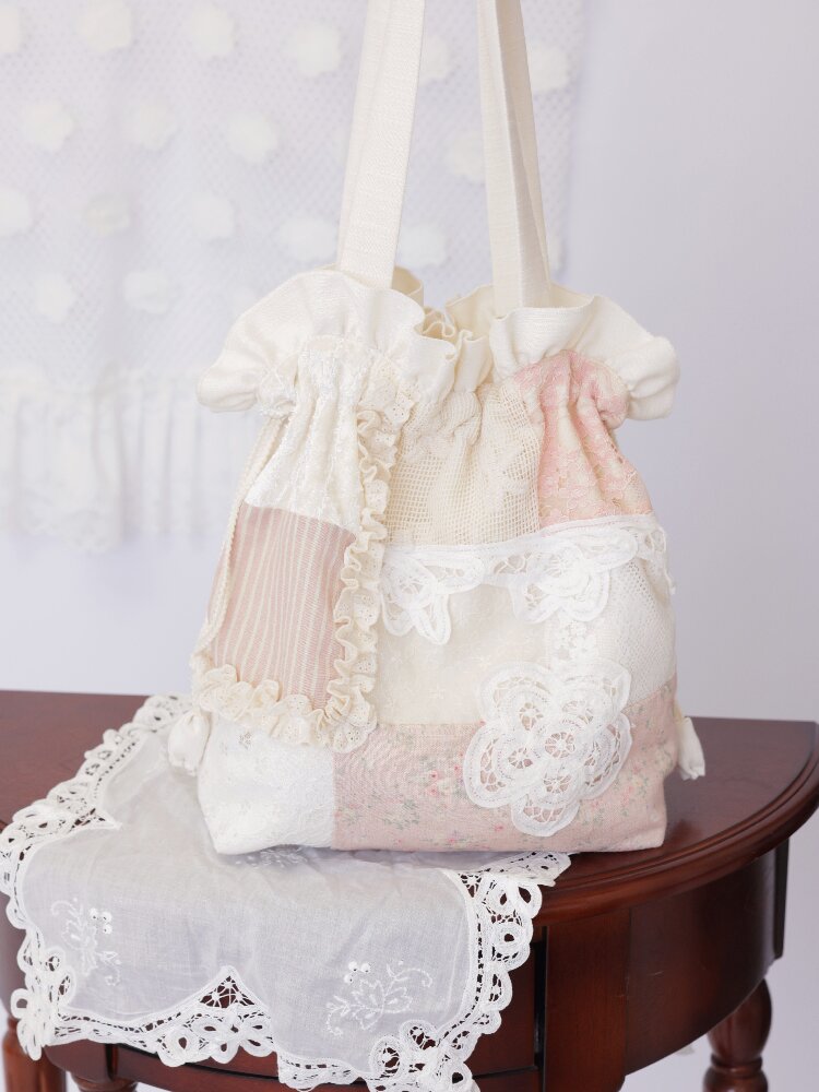 Patchwork Appliqué Drawstring Bag【s0000016505】
