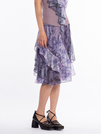 Retro Dream Flower Print Lace Skirt【s0000018061】