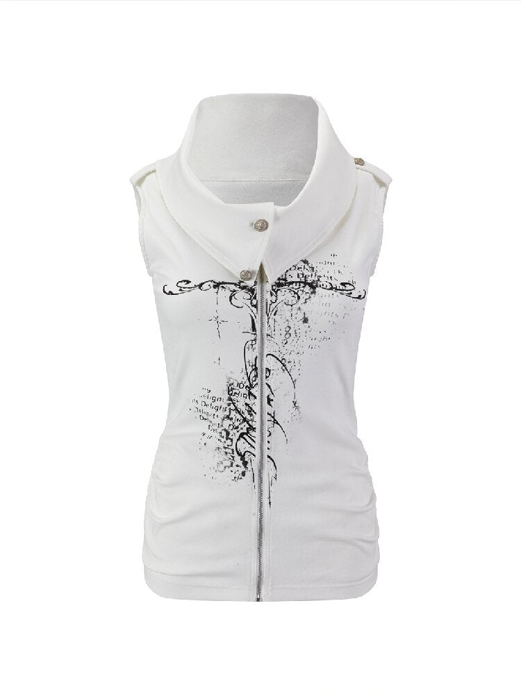 Ancient Sword Print Zip-Up Top【s0000017491】