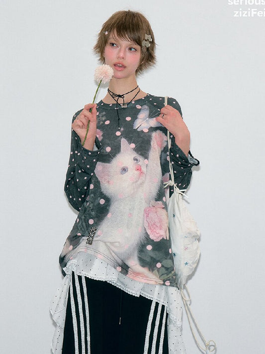 Polka Dot Raglan Cat Sleeve Shirt【s0000017885】