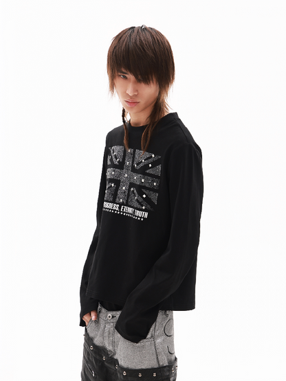 Sparkle Slogan Shoulder Long-Sleeve T【s0000018349】
