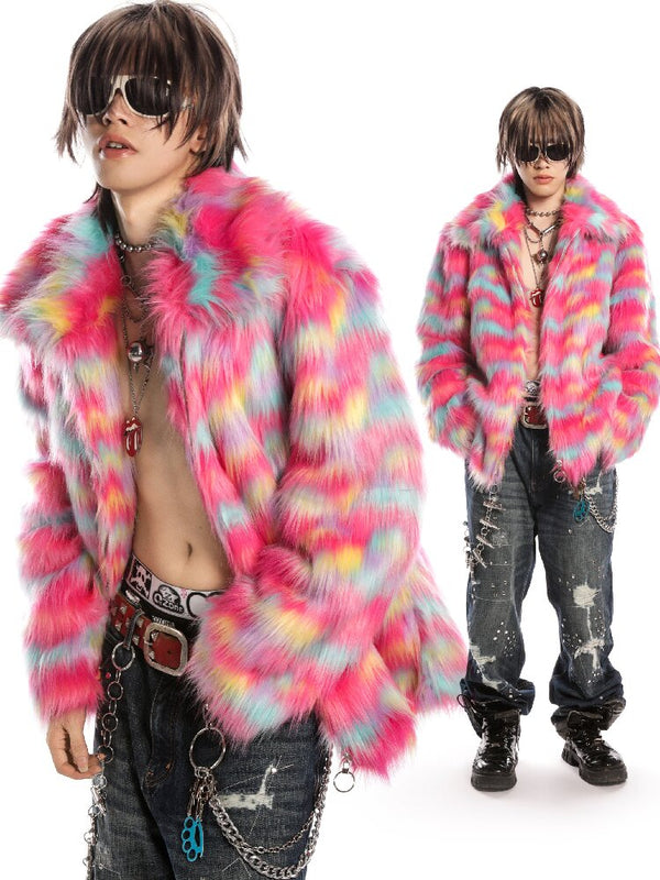 Rainbow Colorful Faux Fur Coat【s0000019281】