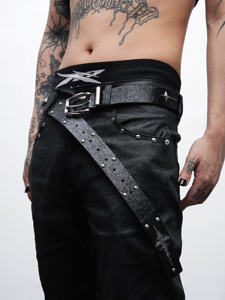 Studded Cross Leather Belt【s0000018991】