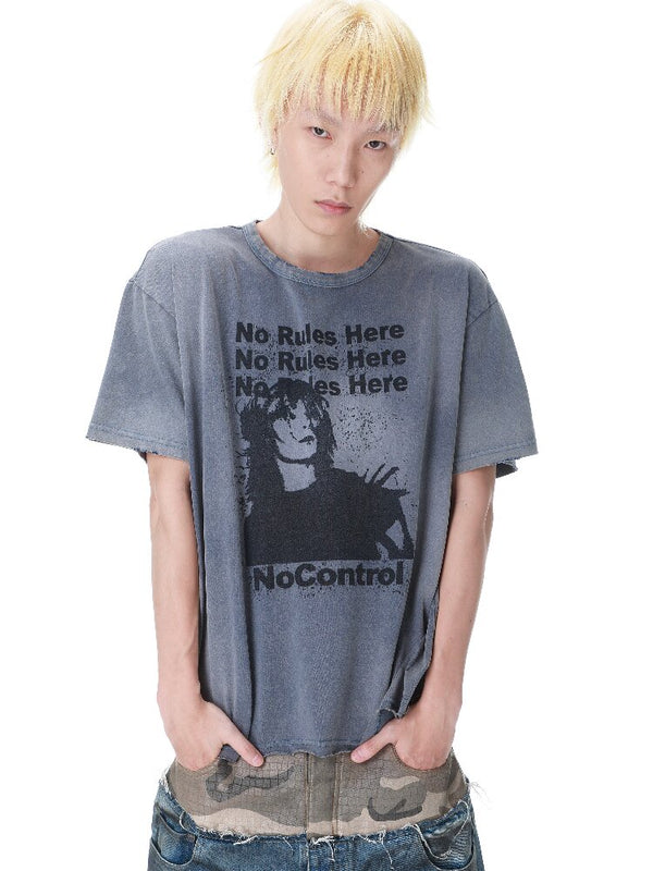 Vintage Print Distressed Washed T-Shirt【s0000017299】