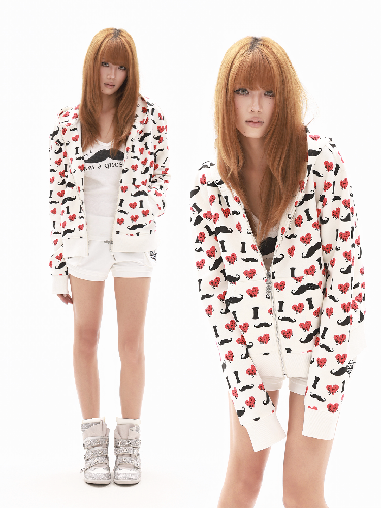 Heart Print Wide Zip Hoodie Jacket【s0000018354】