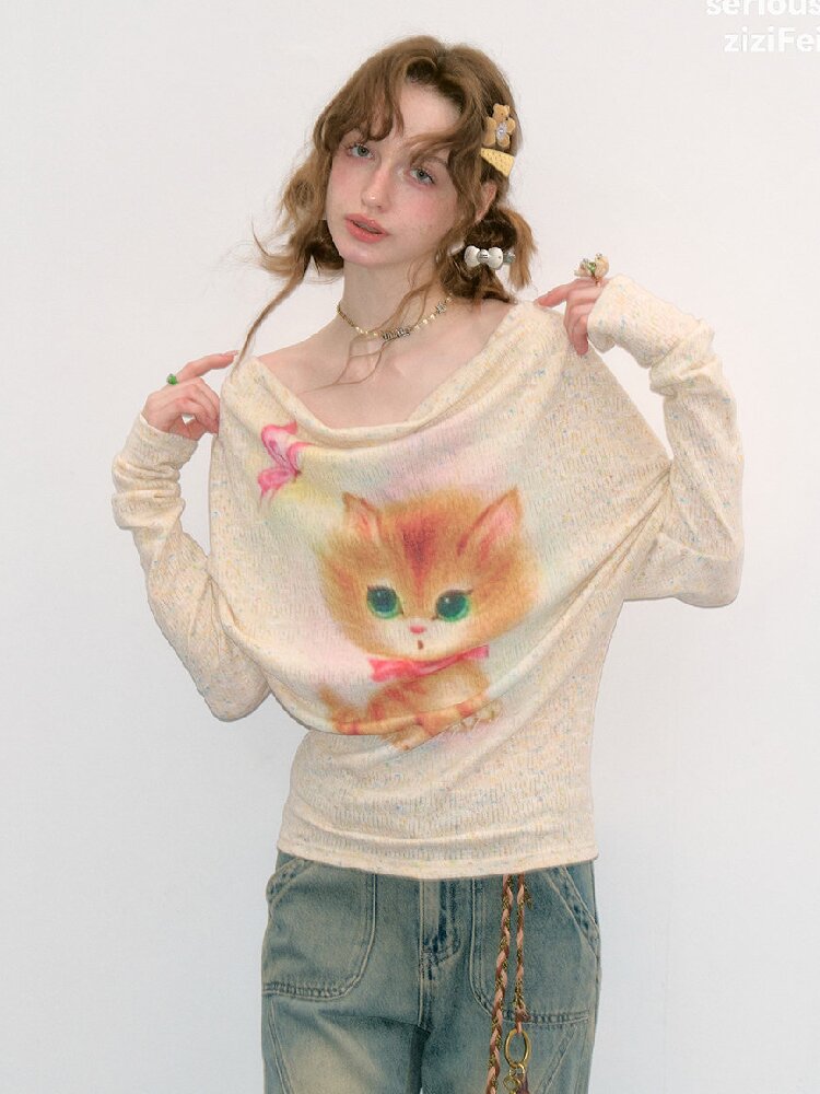 Swaying Collar Cat Knit Sweater【s0000017882】