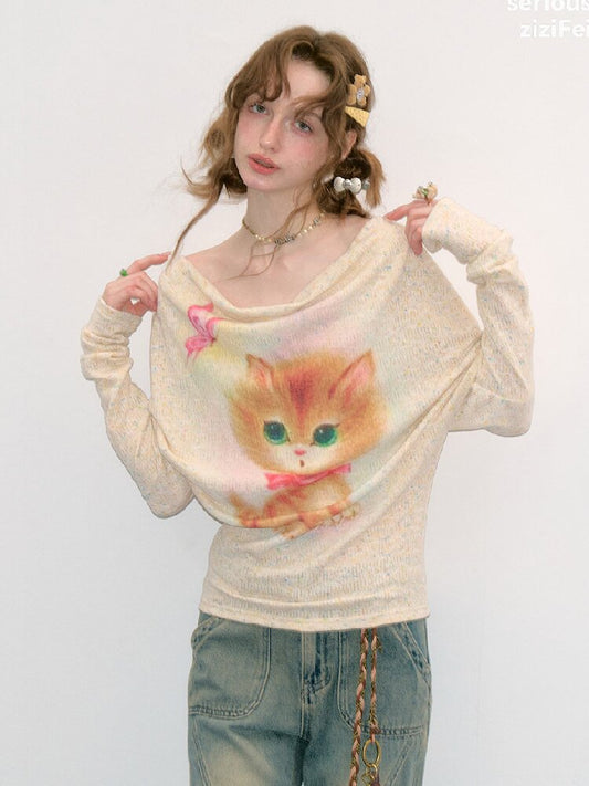 Swaying Collar Cat Knit Sweater【s0000017882】