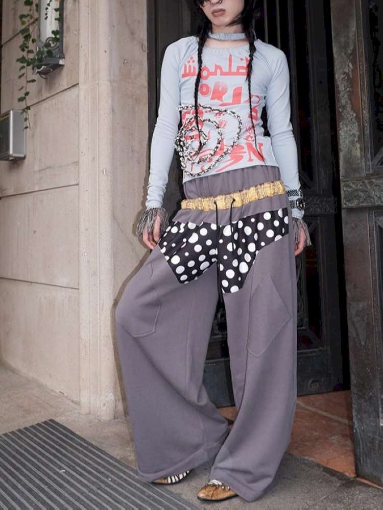 Polka Dot Paneled Wide Leg Pants【s0000015150】