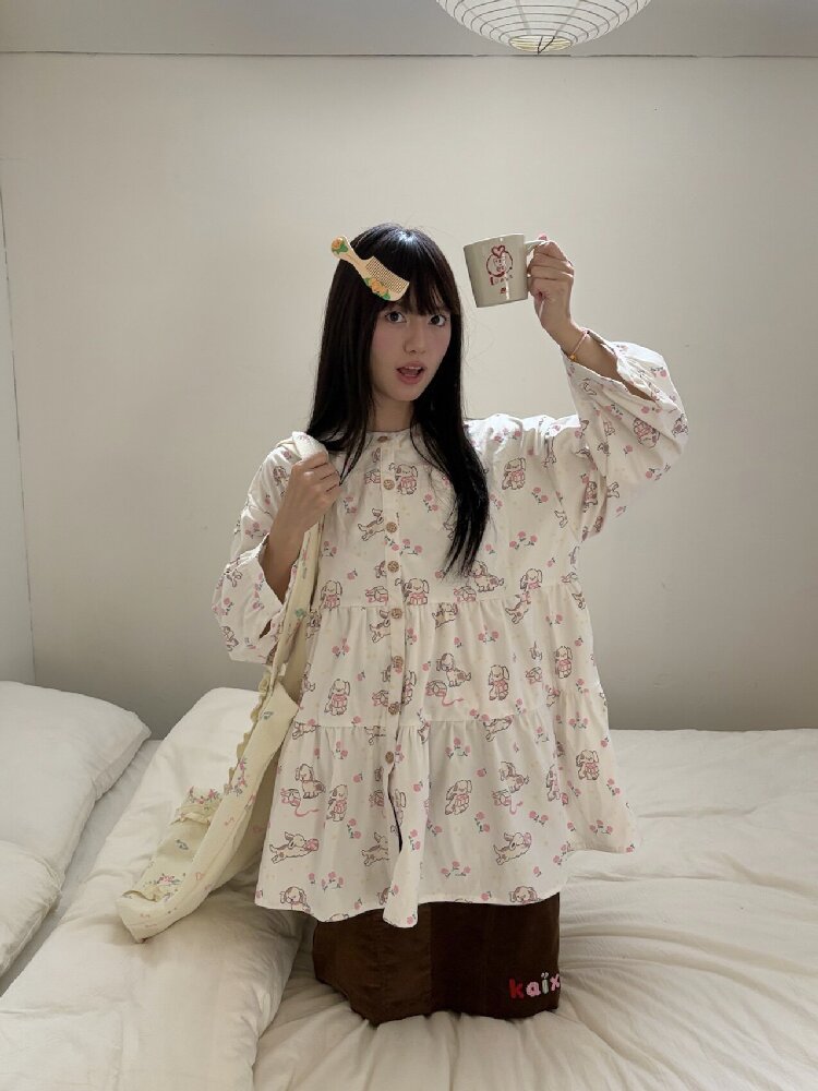 Puppy Print Corduroy Loose Shirt【s0000019083】