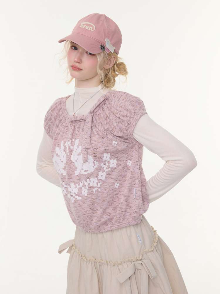 Rabbit Print Doll Knitted Top【s0000015430】