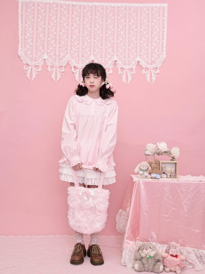 Doll Collar Zipper Neck Pink Lace Blouse【s0000013492】