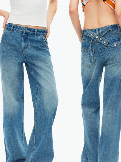 Cotton Lace Up Asymmetrical Jeans【s0000015925】