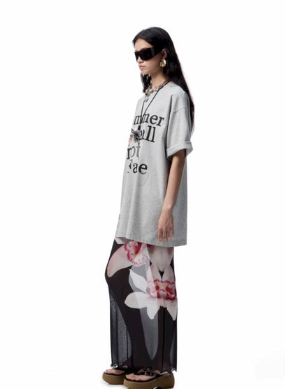 Floral letter print oversize big t-shirt【s0000012400】