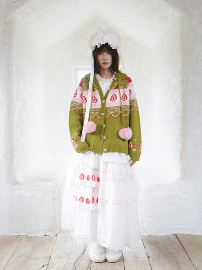 Strawberry Matcha Fair Isle Cardigan【s0000018535】