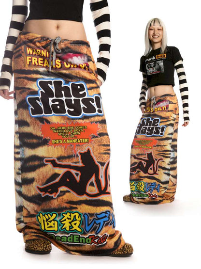 American Tiger Print Skirt Long Sweat Skirt【s0000014906】