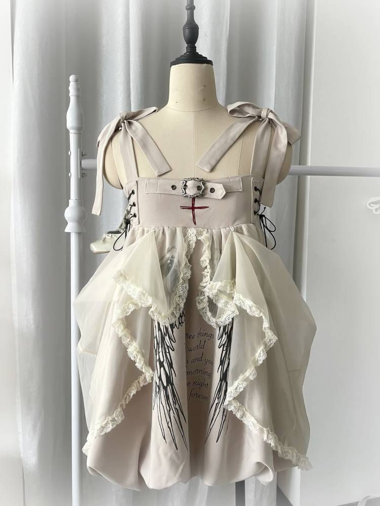 Drawstring Pull-Up Hem Mesh Babydoll Dress【s0000014434】 beige【presale】 / S Drawstring Pull-Up Hem Mesh Babydoll Dress【s0000014434】 beige【presale】 / S