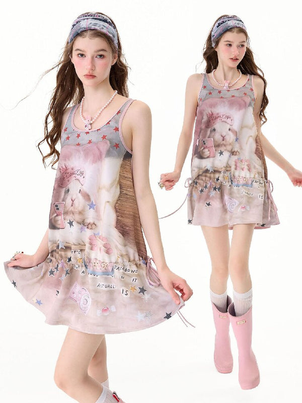 American Cat Print Vintage Vest Dress【s0000017680】