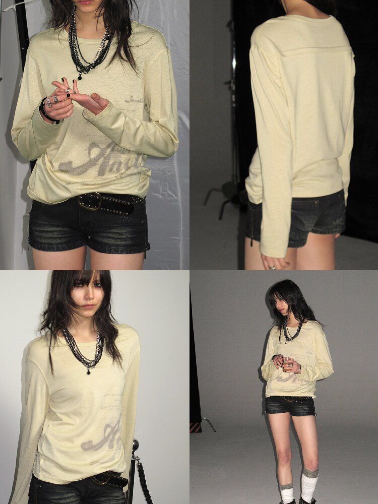 Letter Print Linen Blend T Shirt【s0000016238】