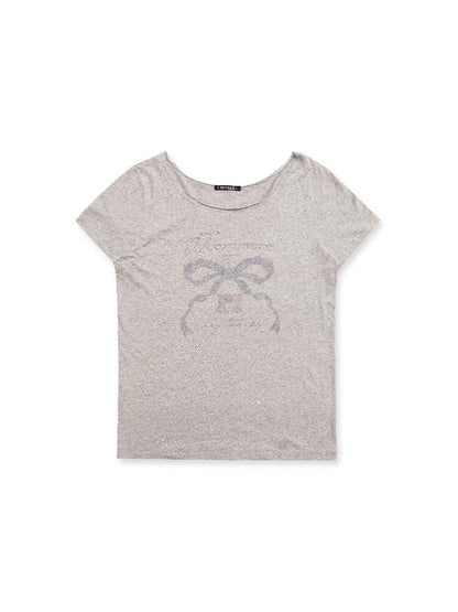 Bow Print Diamond Distressed Tee【s0000016425】