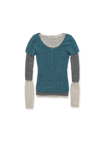 Lightweight U-neck Contrast Sweater【s0000016096】